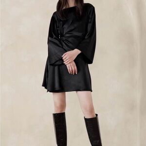 NWT BANANA REPUBLIC Treccia Hammered Satin Dress, Black, Sz S